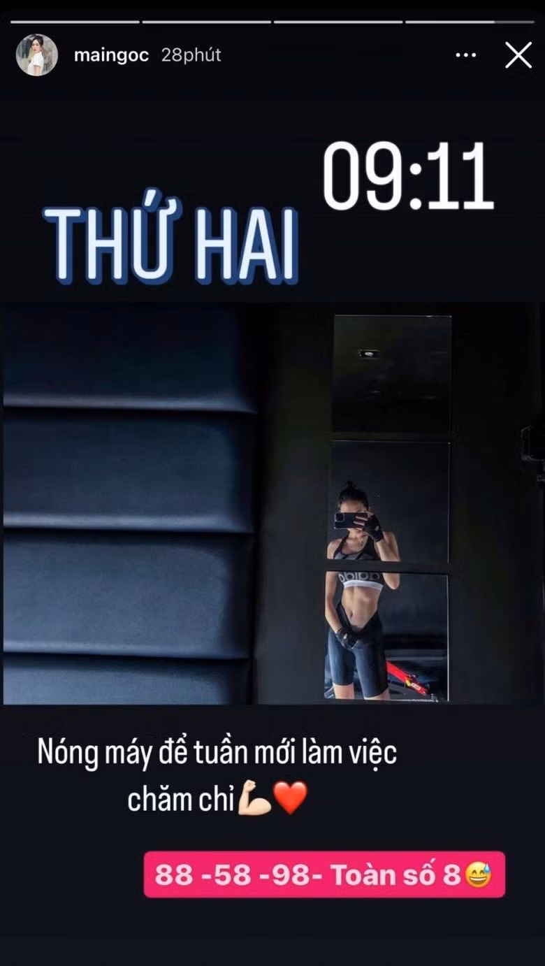 Mới đây Mai Ngọc gây chú ý khi chia sẻ lên trang cá nhân số đo ba vòng cơ thể của mình là 88 - 58 - 98cm. Quan trọng hơn chính là số đo toàn số 8 hoàn hảo của Mai Ngọc.