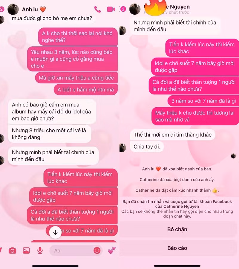 Quyết không nhường nhịn, cô gái cho biết bản thân đã chờ 7 năm để được thấy BlackPink về Việt Nam. Đồng thời, cô cũng trách ngược bạn trai chưa từng thần tượng ai nên không thể nào hiểu được. Nhìn thấy thái độ của bạn gái, chàng trai liền tuyên bố chia tay. Ảnh: Facebook