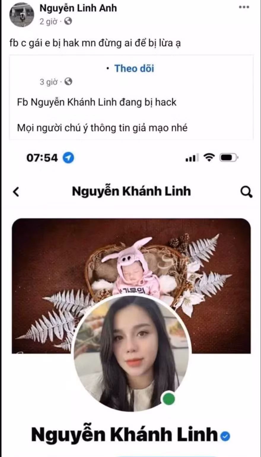 Ở một diễn biến khác, trên trang cá nhân Facebook của em vợ Bùi Tiến Dũng đã chia sẻ tài khoản Facebook của chị gái kèm dòng chú thích: "Facebook chị gái em bị hack, mọi người đừng ai để bị lừa ạ". Ảnh: Người đưa tin
