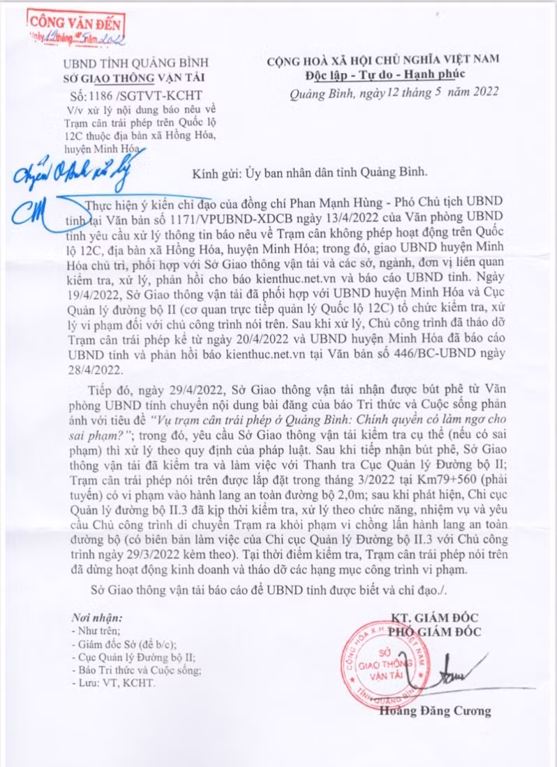 Tram can trai phep tren Quoc lo 12C o Quang Binh bi thao do