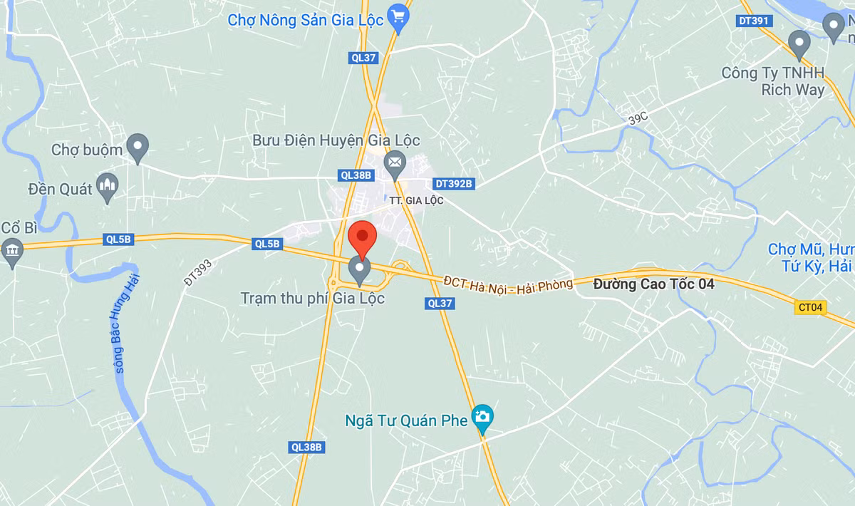 Vụ cháy xảy ra tại Km 32+500 đường cao tốc Hải Phòng - Hà Nội (địa phận huyện Bình Giang, Hải Dương). (Ảnh: Google Maps)