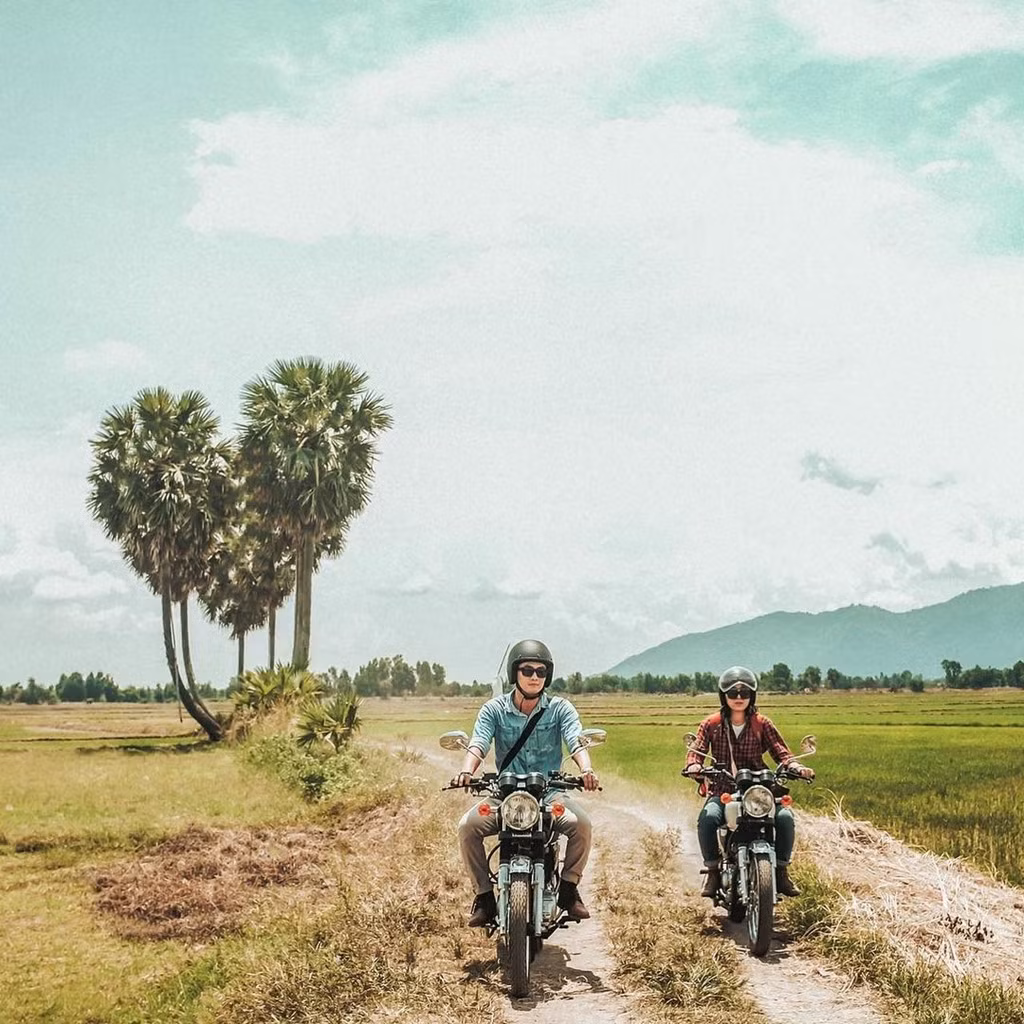 Hàng thốt nốt tạo thành hình trái tim thuộc địa phận xã An Tức, huyện Tri Tôn, là một trong những điểm check-in được giới trẻ yêu thích khi du lịch tới mảnh đất miền Tây. Từ TP.HCM, du khách có thể di chuyển đến An Giang dễ dàng bằng xe khách hoặc xe máy. Ảnh: Datt878.