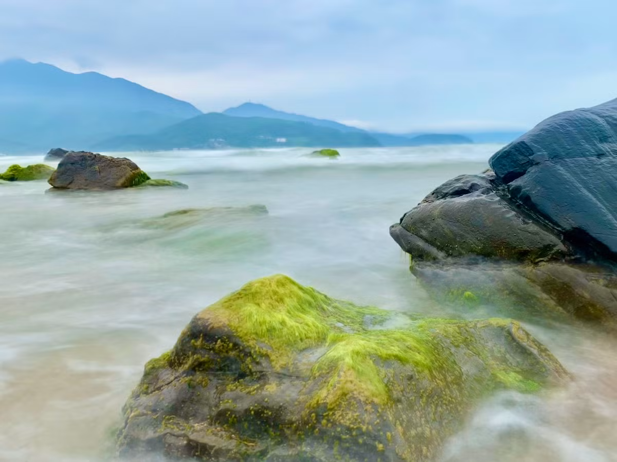 Những tảng đá đang khoác lên mình tấm áo mới xanh mướt, mượt mà khiến phong cảnh đẹp như một bức tranh thủy mặc.