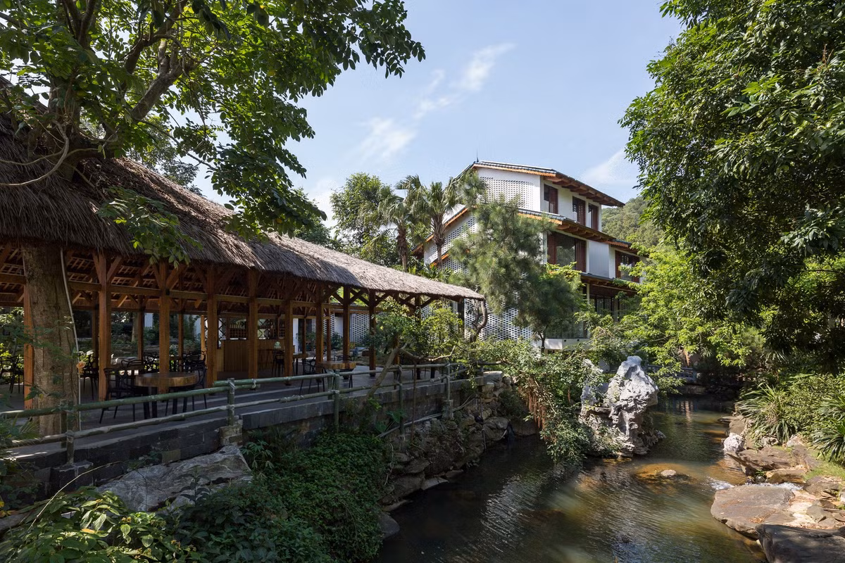 Được bao quanh bởi những rừng thông lâu năm bên cạnh dòng suối tự nhiên, việc thiết kế nhà hàng cần kỹ lưỡng đến từng nét vẽ để không phá vỡ cảnh quan sẵn có. Ảnh: Hoàng Lê