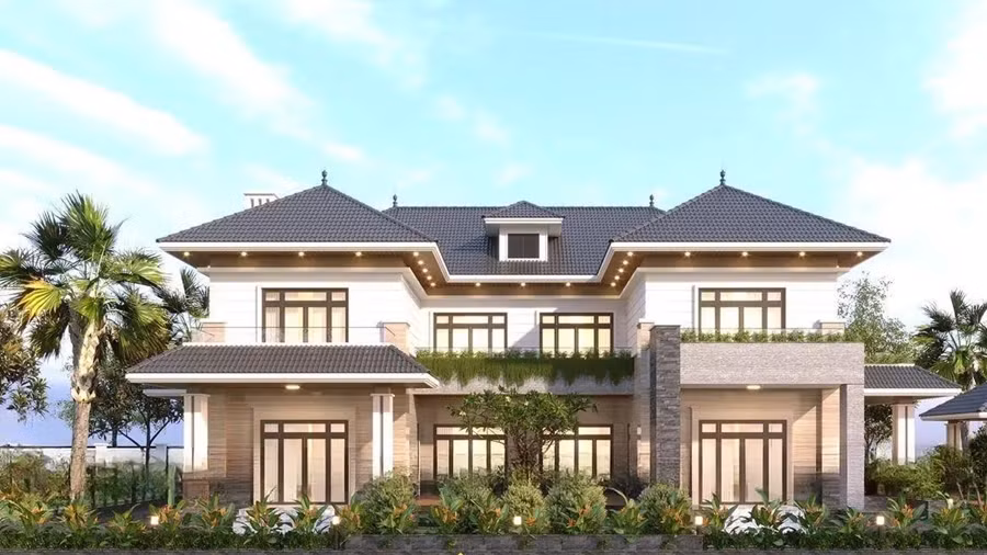 Nhà cấp 4 mái Nhật chữ U thiết kế phòng khách, cửa chính ở vị trí trung tâm và thụt hẳn vào bên trong. Ảnh: Noithattugia