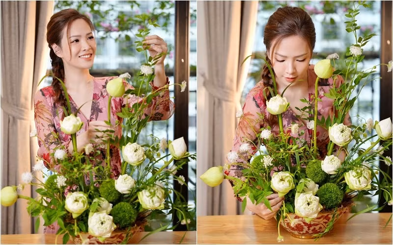 Sen bách diệp màu trắng được MC Đan Lê phối cùng những loại hoa lá nhỏ nhỏ xinh xinh trông nhẹ nhàng, nên thơ. Ảnh: FB Nguyen Dan Le