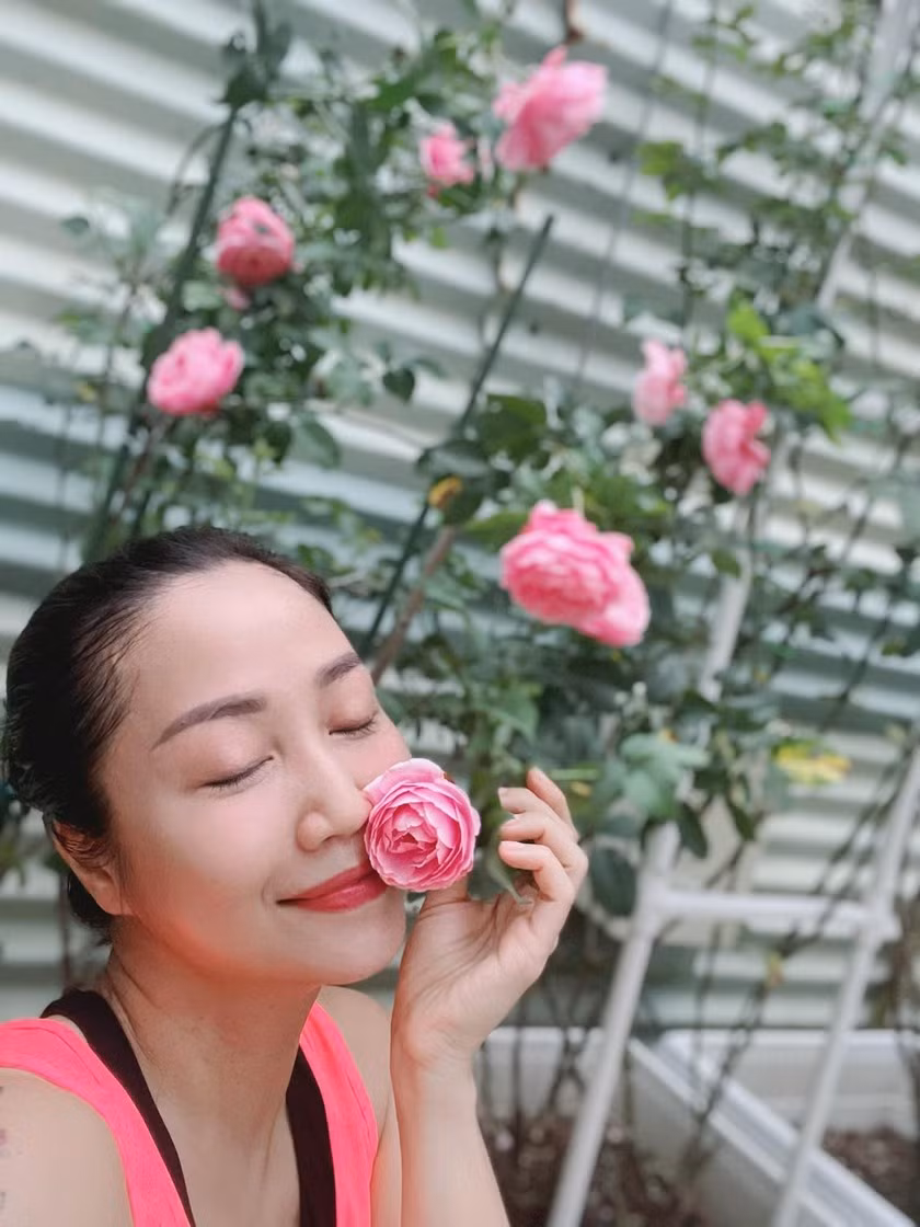 Nữ nghệ sĩ cho biết trồng hồng rất cực nhưng vì mê cái đẹp của loài hoa này nên không ngại khó nhọc. Ảnh: FB Ốc Thanh Vân