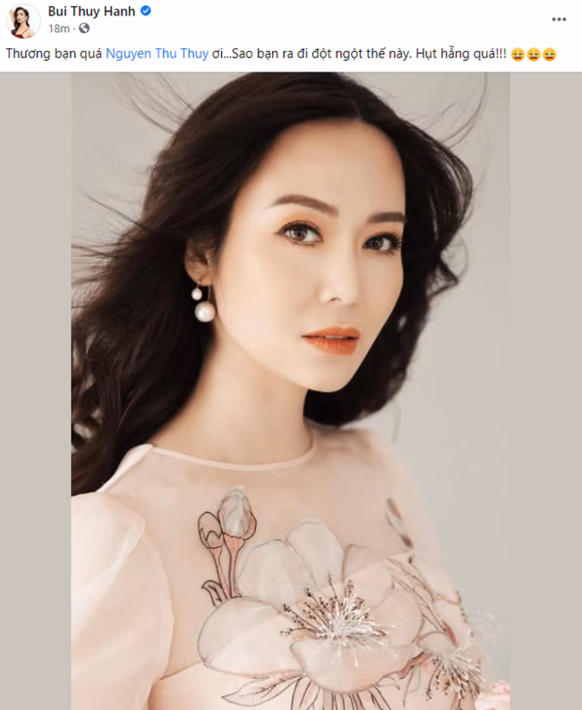 Cựu người mẫu Thúy Hạnh bày tỏ sự hụt hẫng trước sự ra đi đột ngột của đồng nghiệp.