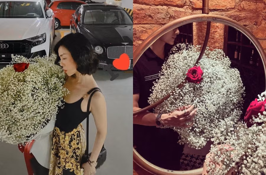 Ngay sau đó Lệ Quyên còn khoe ảnh ôm hoa cùng những lời “thả thính” ngọt ngào trên trang cá nhân: "Hiện tại bình yên của em. Ngày đặc biệt nhỉ?". Trên trang cá nhân của mình, Lâm Bảo Châu cũng đăng hình ảnh bó hoa y hệt của Lệ Quyên cùng dòng trạng thái: "Một đóa hoa ở trong tim. Một năm".