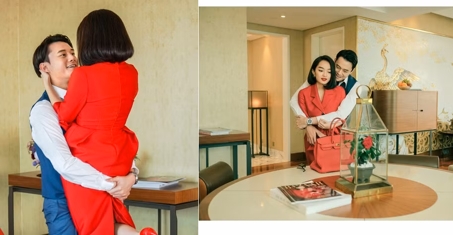 Phim Việt cũng không thiếu cảnh ôm từ phía sau cực lãng mạn. Trong ảnh là cảnh tình tứ của Anh Dũng và Kaity Nguyễn trong "Gái già lắm chiêu V".