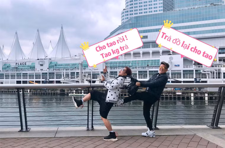 Vũ Hà chế ảnh dí dỏm mô tả lại cảnh xin-cho đồ của hai người.