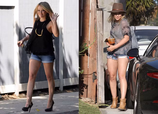 Hilary Duff chẳng ngại đôi chân ngắn và hơi thô, cô vẫn diện short như thường.