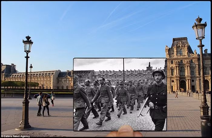 Bên ngoài Bảo tàng Louvre năm 1940.