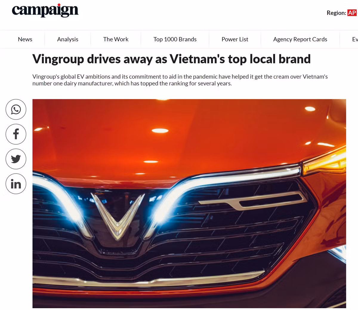 Campaign Asia: Vingroup la thuong hieu noi dia duoc yeu thich nhat