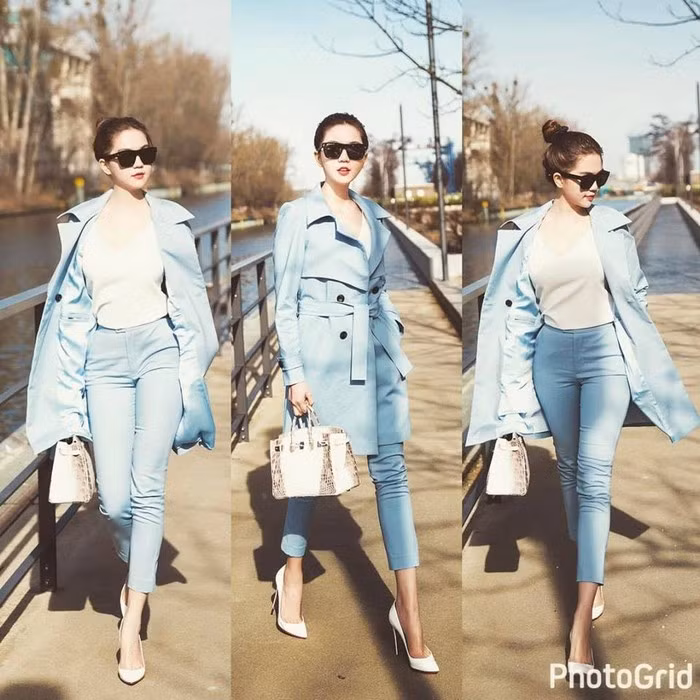 Áo măng tô và cardigan cũng là những items được người đẹp tận dụng để tạo phong cách và bảo vệ da. Ảnh: FB Ngọc Trinh.