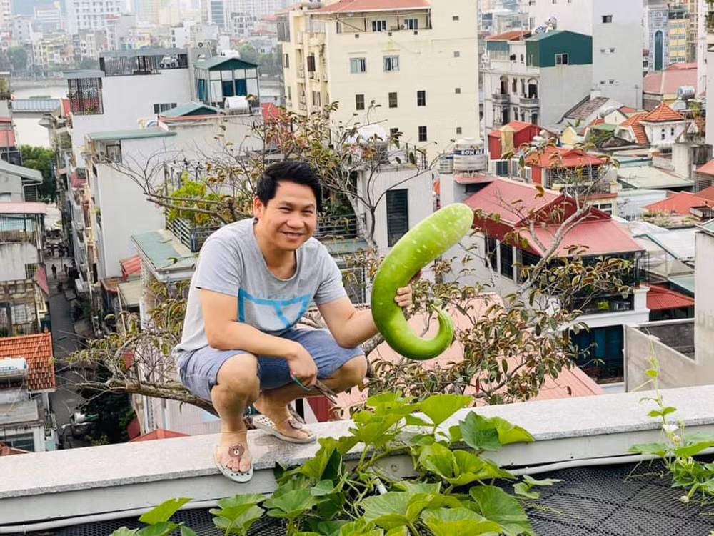 Trọng Tấn đặc biệt thích thú với khu vườn trên sân thượng.