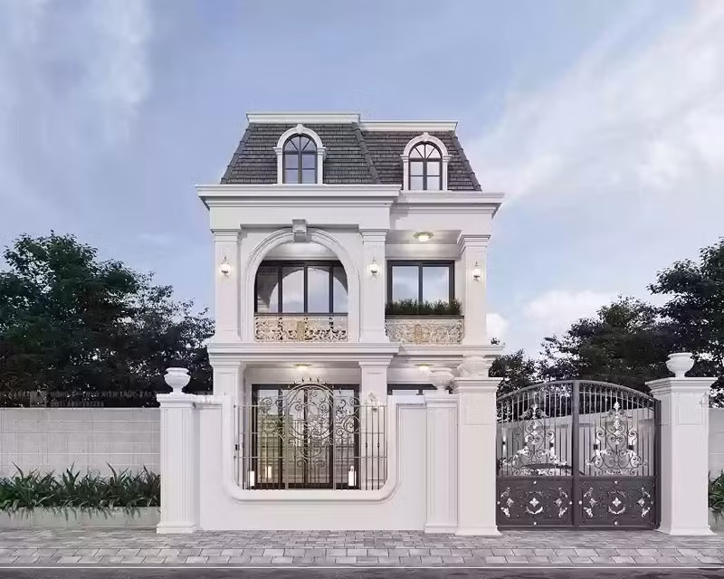 Nhà mái Nhật 2 tầng tân cổ điển có sự kết hợp hài hòa giữa phong cách sang trọng và truyền thống Á Đông. Ảnh: Happynest