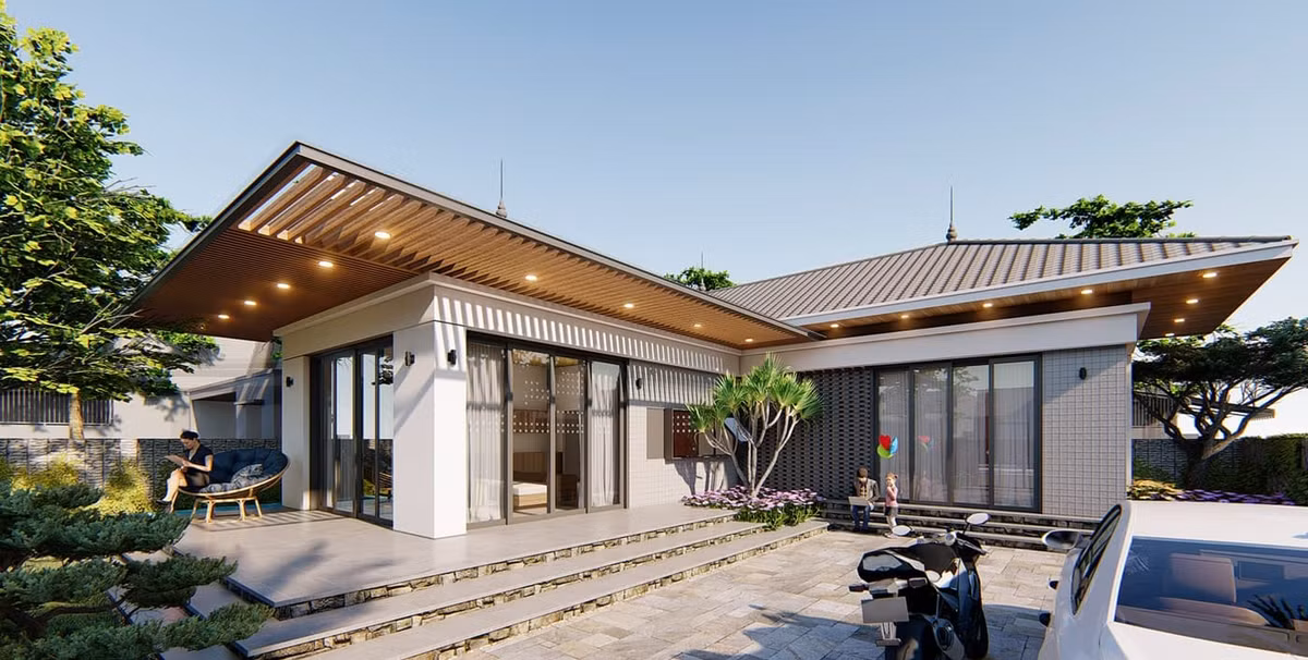 Nhà cấp 4 chữ L giúp tận dụng tối đa diện tích sử dụng, diện mạo thanh thoát và nổi bật hơn. Ảnh: Noithatugia