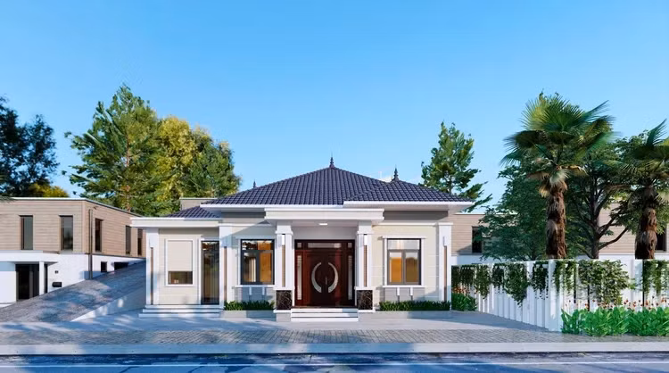 Mẫu nhà được thiết kế theo dạng hình khối, không chỉ đầy đủ chức năng mà còn mang đến không gian thoáng đãng. Ảnh: Spacet