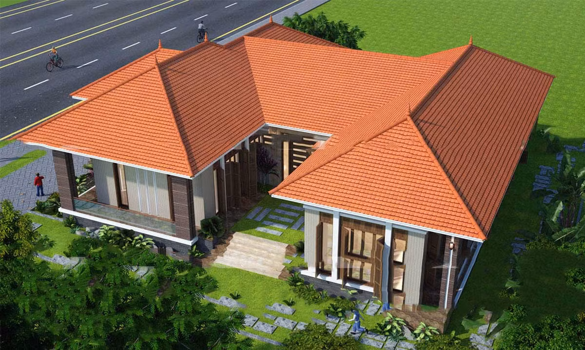 Nhà cấp 4 hình chữ U đảm bảo sự thoáng mát, giúp lưu thông không khí và dễ dàng phân chia các phòng chức năng. Ảnh: Xaynhanhanh