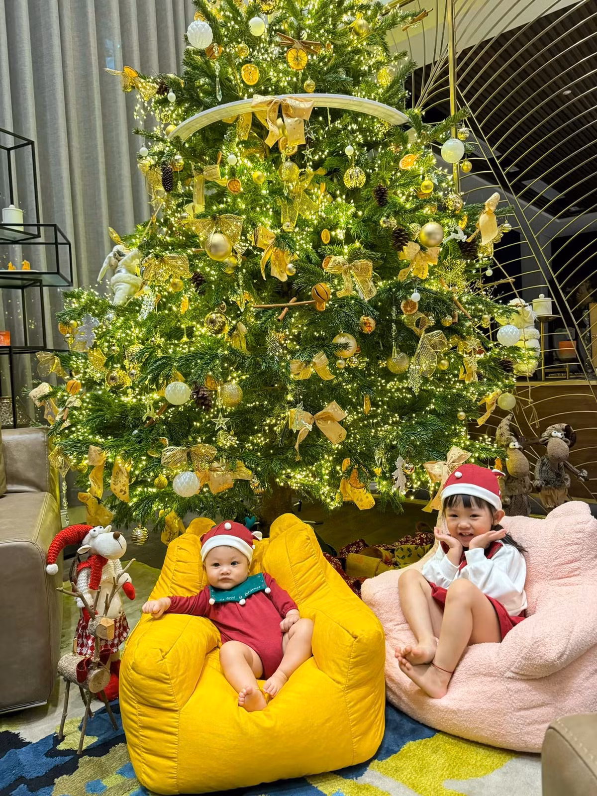 Từ những hình ảnh mà Đàm Thu Trang chia sẻ, có thể cây thông Noel rất cao, ít nhất 2 mét.