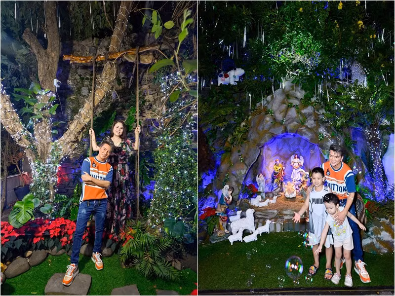 Khu vườn ngập tràn màu sắc dưới ánh đèn buổi tối. Nguồn ảnh: FBNV, chụp màn hình