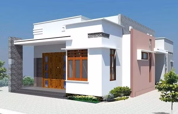  Mẫu nhà mái bằng cấp 4 là ưu tiên hàng đầu khi xây dựng với chi phí khoảng 400 triệu đồng. Mái bằng kết hợp hệ thống chống nóng giúp không gian mát mẻ. Ảnh: Quatest2