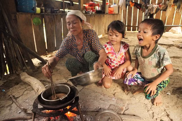 Món cơm nhúc truyền thống của dân tộc Rục với nguyên liệu chủ yếu là thân cây đoác tuốt ra thái mỏng phơi khô ăn thay cơm. Ảnh: Quangbinhonline.