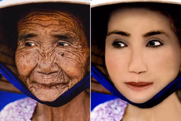 Xuc dong clip ba cu 100 tuoi quay lai thoi 20 nho photoshop