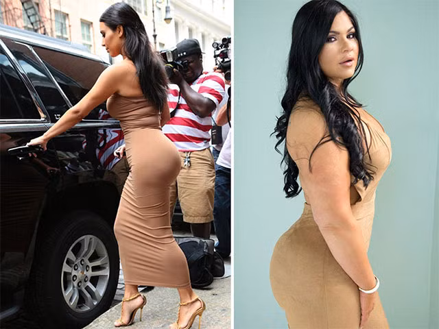Marlene Chinea (phải) bỏ tiền "tấn" để có được vòng ba gợi cảm như thần tượng Kim Kardashian (trái).