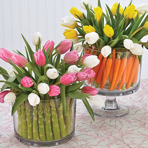 Ngoài bình hoa được làm từ cà rốt, bạn cũng có thể tạo một bình hoa độc đáo khác từ măng tây. Ảnh: beebee.info.
