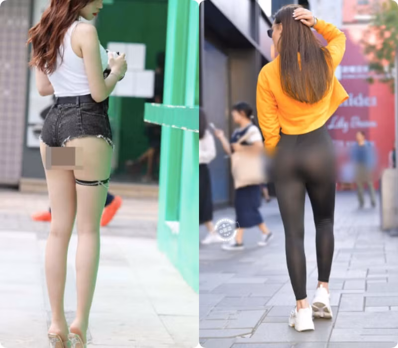 Cứ so sánh là biết ngay, legging dễ khiến các nàng lộ vùng nhạy cảm khi diện nhưng ít nhất kiểu quần này còn dài hoặc lửng ngang gối chứ không hề cũn cỡn tận hông. Kiểu quần short siêu ngắn như thế này các chị em "diễn" ra đường bình thường như không.