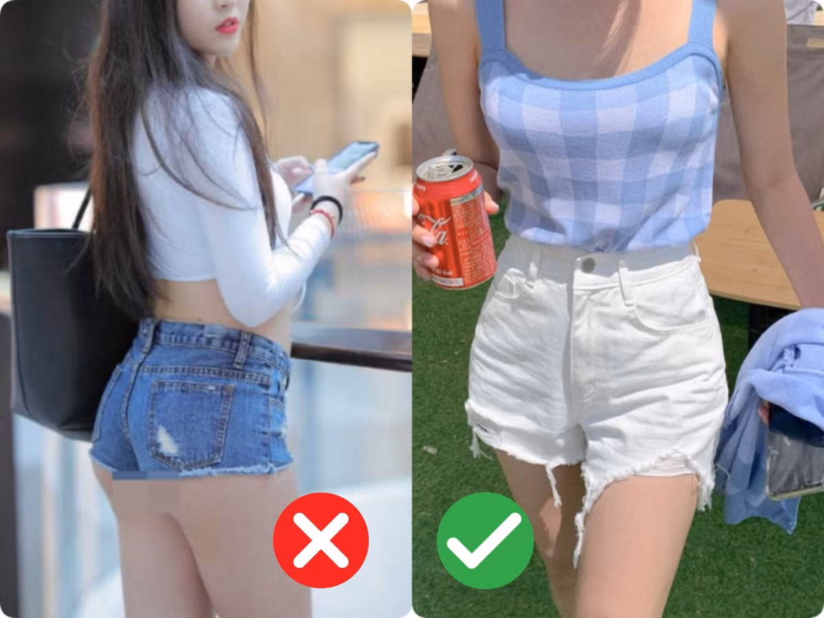 Kiểu quần short nhìn thôi đã thấy hớ hênh, nhạy cảm, chị em cần tránh xa trong hè này nếu không muốn bản thân trở nên kệch cỡm trong mắt người khác. Cũng là quần short jeans rách gấu nhưng khi tiết chế một chút ở độ dài của quần, bạn vẫn có một style năng động trẻ trung gợi cảm chứ không hề cong cớn, phô diễn da thịt.