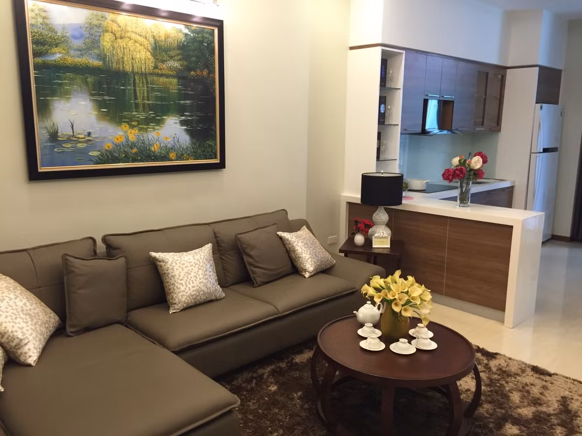 Phòng khách căn hộ mẫu 79 m2.