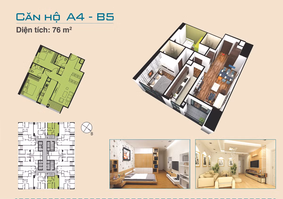 Mặt bằng loại căn hộ 76m2 tại dự án.