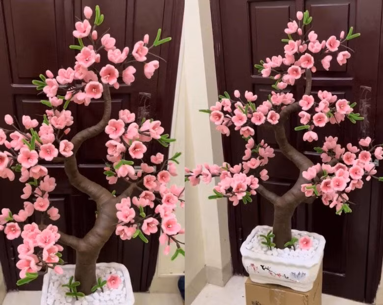 Giới trẻ đua nhau làm hoa đào, hoa mai từ kẽm nhung chưng Tết Gioi tre dua nhau lam hoa dao, hoa mai tu kem nhung chung Tet