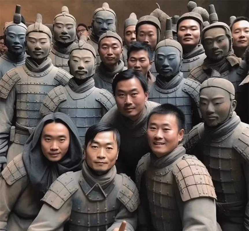 Trong số này, những hình ảnh phục dựng đều là dạng ảnh selfie của các binh sĩ đất nung.