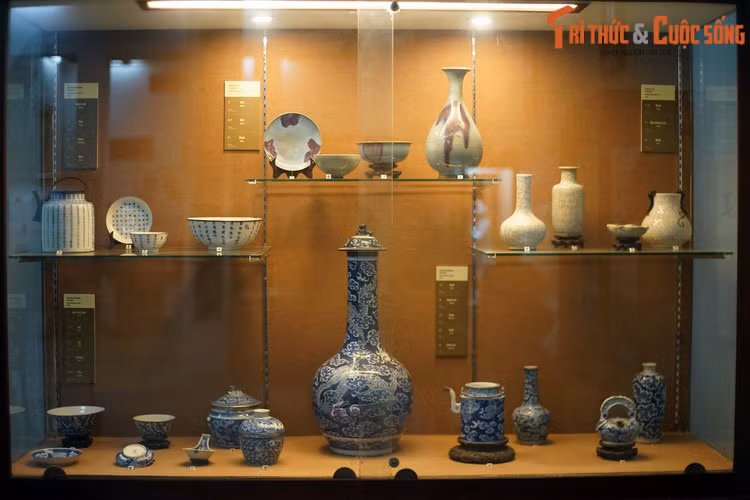 Tủ trưng bày các món đồ gốm sứ cổ Trung Quốc, thuộc bộ sưu tập cổ vật Dương Hà.