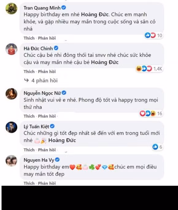 Dưới phần bình luận, nhiều bạn bè người thân đã gửi lời chúc mừng đến Hoàng Đức.