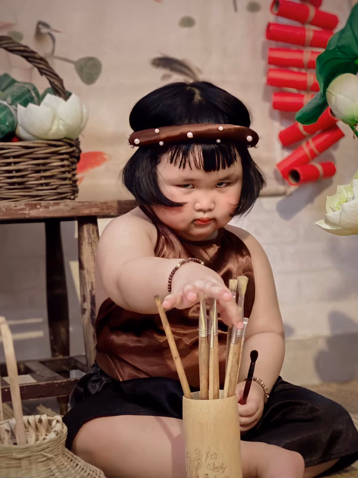 Biểu cảm hài hước của bé khiến ai nấy đều bật cười. Ảnh: Đoàn Cẩm Duyên