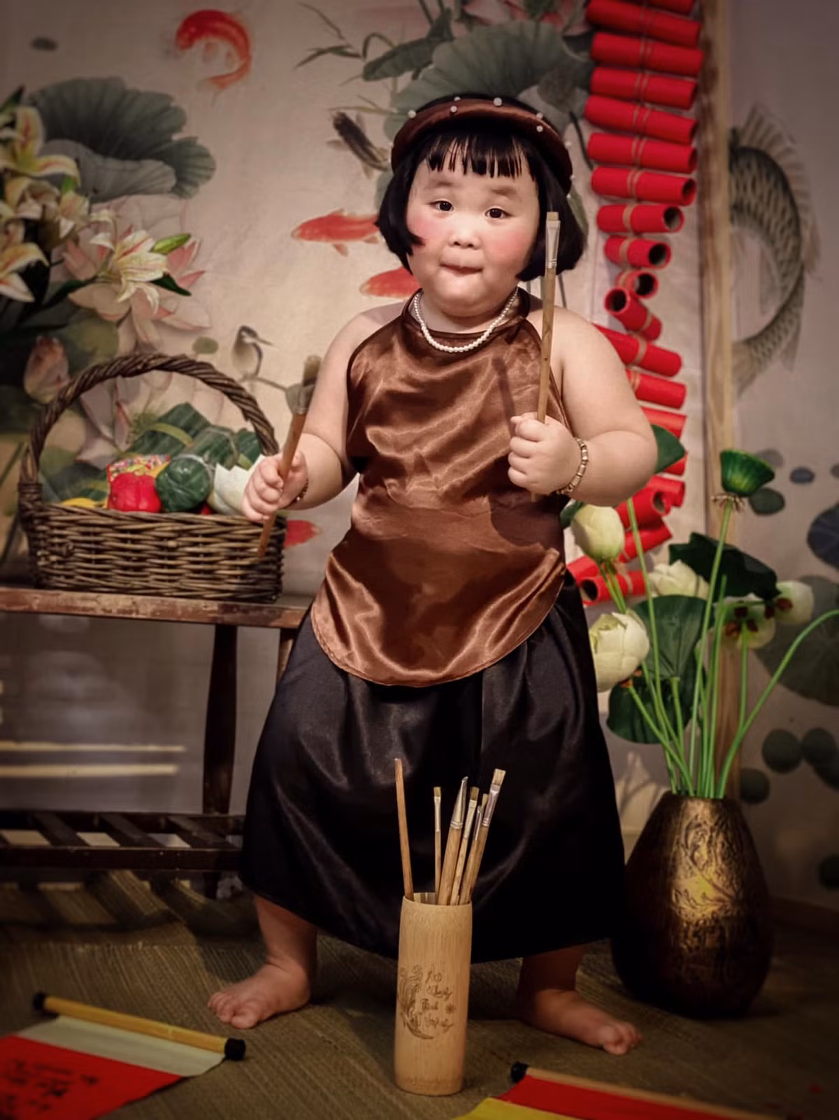 Được biết, mỗi bộ ảnh đều được chị Duyên thực hiện trong vòng 15 phút. Do bé đã khá quen với chụp hình nên rất hợp tác.