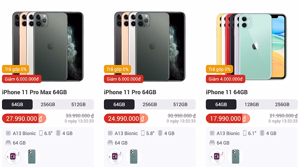 Ở một diễn biến khác, những chiếc điện thoại iPhone đời cũ, thậm chí cả iPhone 11 đều đồng loạt được giảm giá tới vài triệu đồng so với giá cũ. Mỗi khi Apple chuẩn bị ra mắt sản phẩm mới, giá của loạt điện thoại đời cũ lại "lao dốc" theo và quả nhiên năm nay cũng không ngoại lệ.