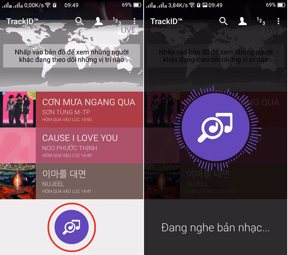 Đây là ứng dụng nổi tiếng trên các máy Sony nhưng bạn có thể tải về cho các thiết bị android khác trên kho CH Play. Giao diện phần mềm này có màu tím, cho phép người dùng thỏa sức tìm kiếm bài hát yêu thích thông qua giai điệu nghe được.