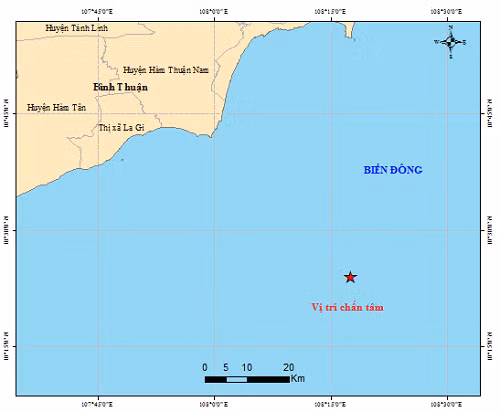 Xay ra dong dat ngoai bien Binh Thuan