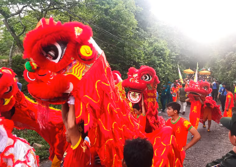 Hàng chục đoàn Lân Sư Rồng từ khắp các tỉnh thành đã về tham dự lễ hội rước Tượng Bà. 