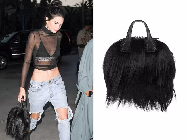 Túi lông của Givenchy, giá 4.490 USD được làm bằng lông dê đặc biệt và ra mắt vào mùa thu năm 2015 là một trong những vật bất ly thân của Kendall Jenner.