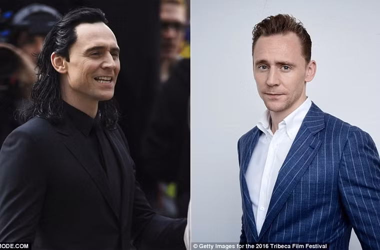 Hình ảnh Tom Hiddleston tóc dài và tóc ngắn khác hẳn nhau.