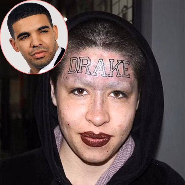 Một phụ nữ hâm mộ rapper người Canada, Drake đến nỗi đã xăm tên anh lên trán. Khi được hỏi về việc này, Drake tỏ vẻ không vui.