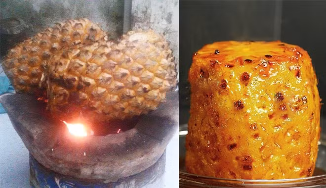 Bài thuốc 3: Lấy một quả dứa, gọt vỏ, khoét 1 lỗ 3cm, đổ 1 ít phèn chua vào và cắt phần trên của quả dứa dùng làm nắp đậy. Bỏ lên bếp than nướng chín vàng sau đó vắt lấy nước uống vào buổi tối để cho sạn thận và bàng quang mềm ra.