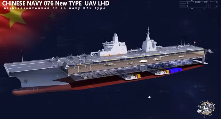 Với những gì đã được rò rỉ trên các phương tiện thông tin truyền thông, Type-076 về cơ bản là một phiên bản “phóng to” của tàu đổ bộ trực thăng Type-075. Và không chỉ đơn thuần là có kích cỡ lớn hơn, Type-076 cũng có sức mạnh hỏa lực, năng lực tác chiến đa dạng và mạnh hơn đáng kể so với Type-075.